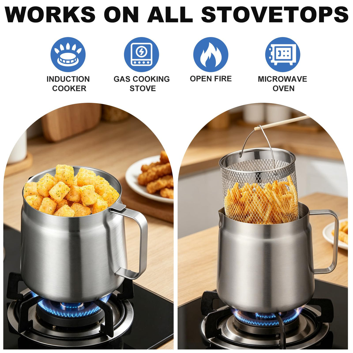 68oz Stainless Steel Deep Fryer Pot with Basket L64863