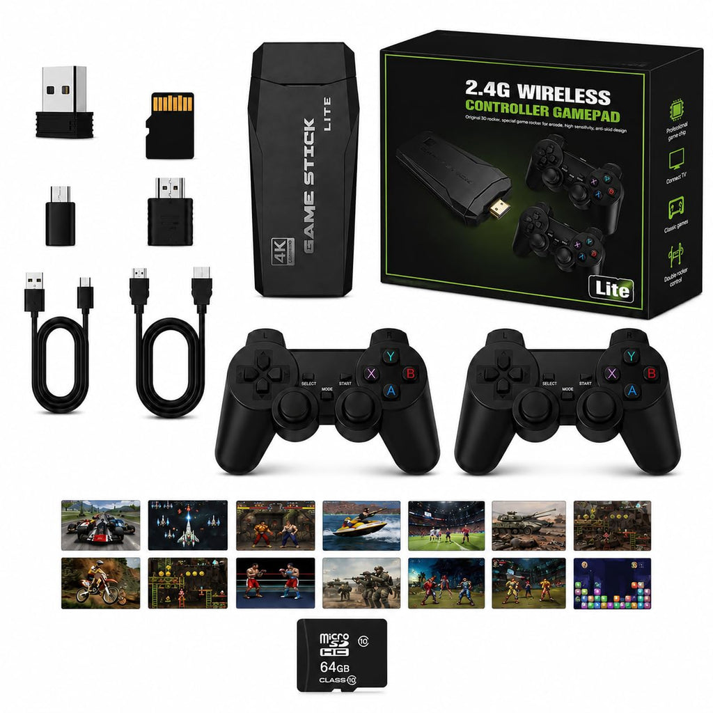 Wireless Retro Game Console 4K HDMI Stick with 2 Wireless Controllers D7611