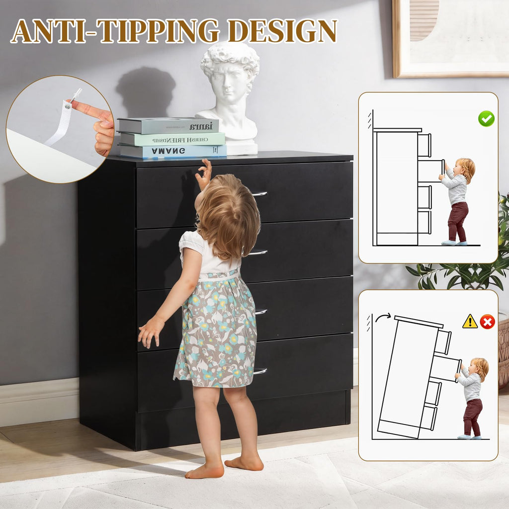 Black 4 Drawer Nightstand E363