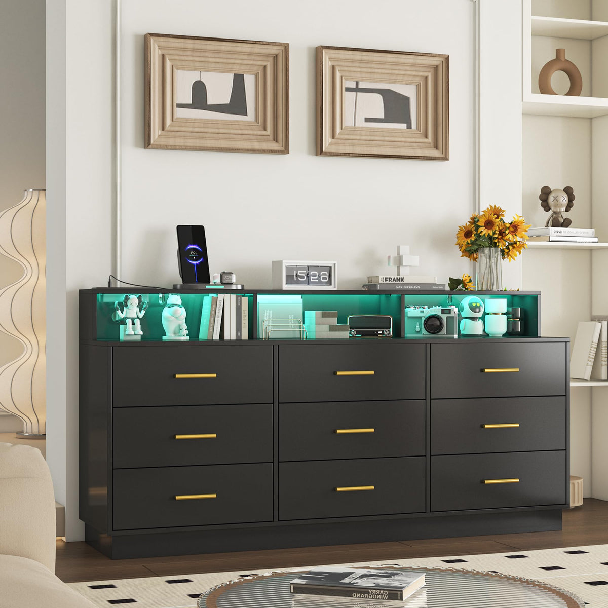 Black 9 Drawer Wood Dresser L434
