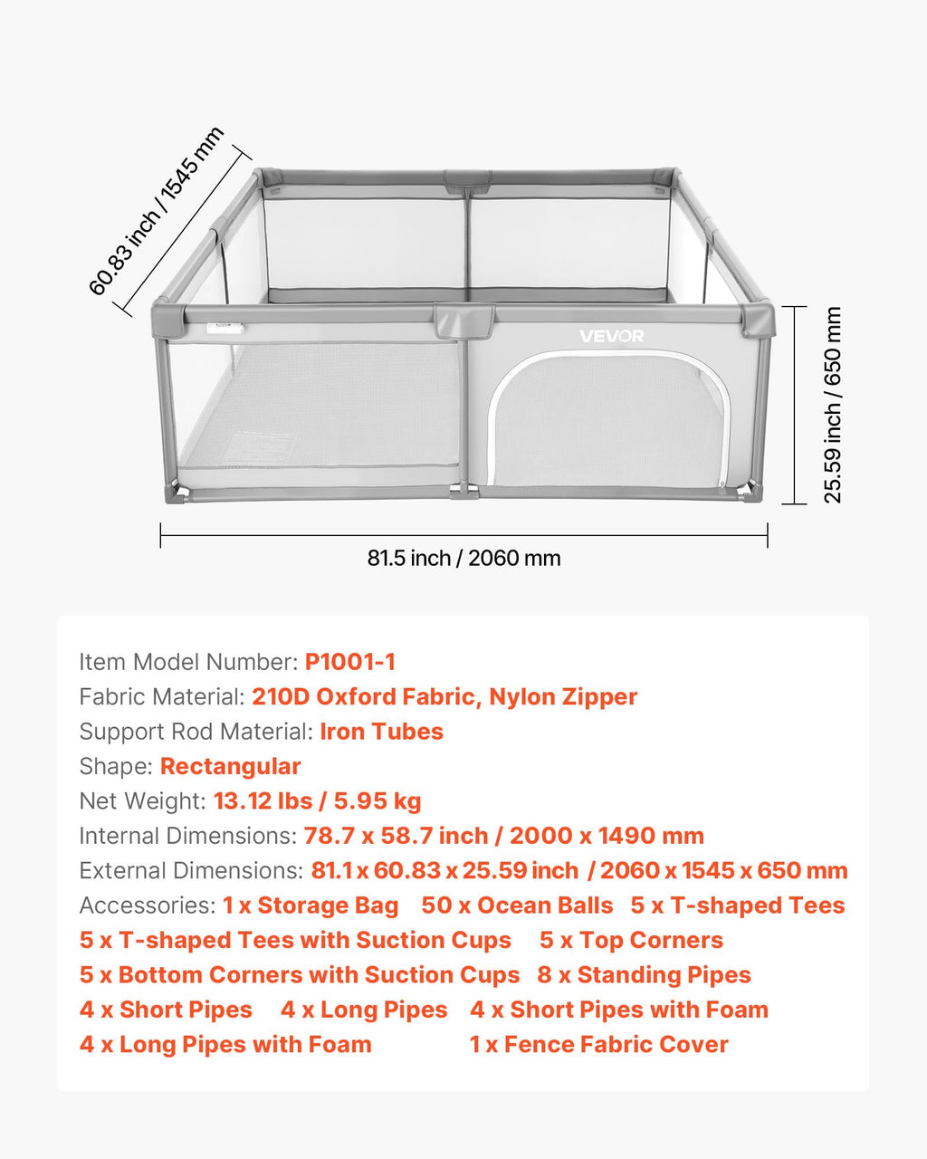 78.7″ x 58.7″ Baby Playpen with 50 Ocean Balls Z786432