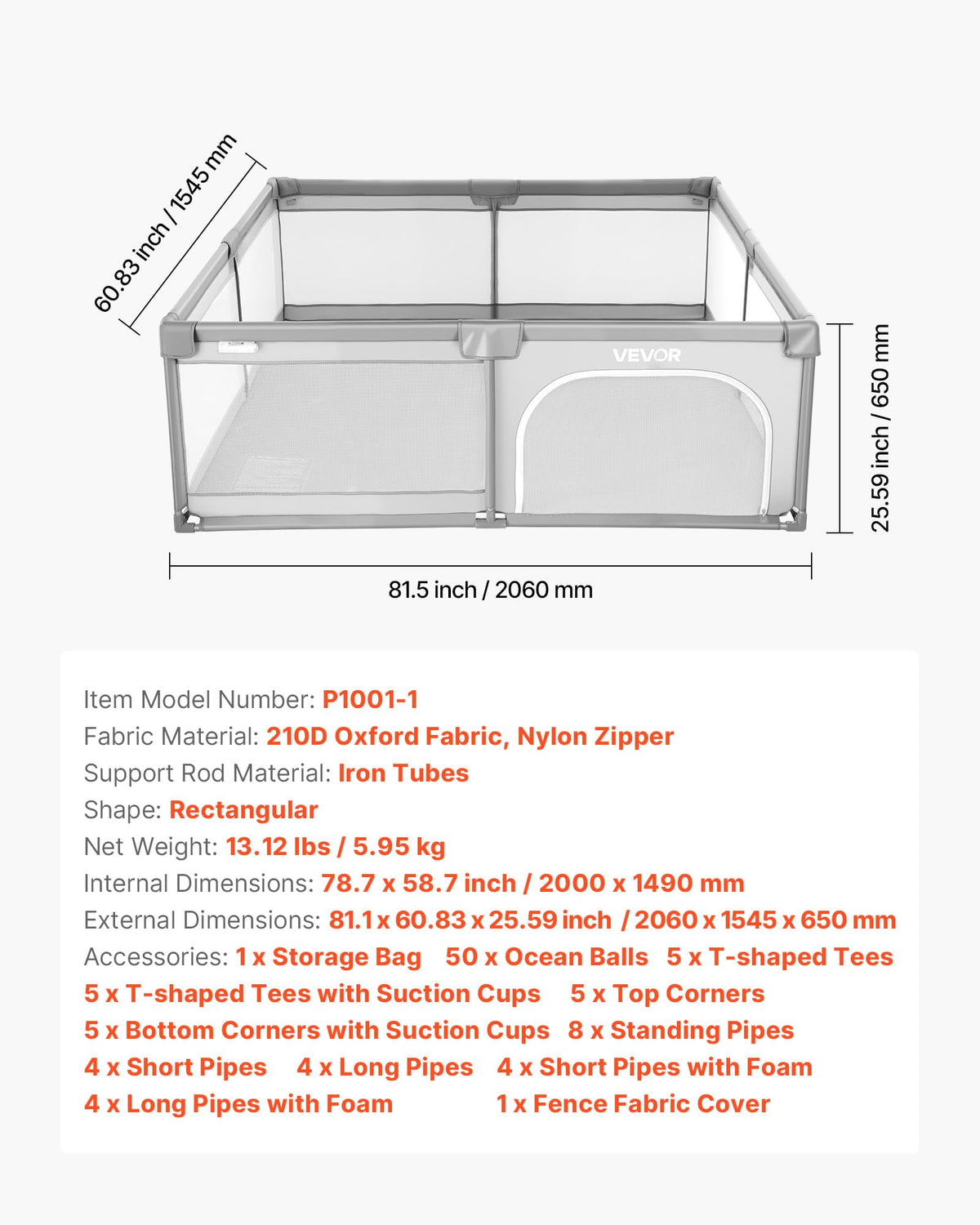 78.7″ x 58.7″ Baby Playpen with 50 Ocean Balls Z786432