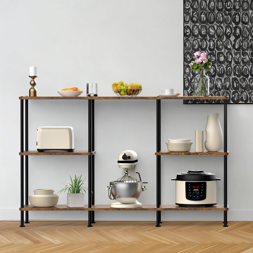 Brown 3 Tier Wood TV Stand with Storage Shelf X2481
