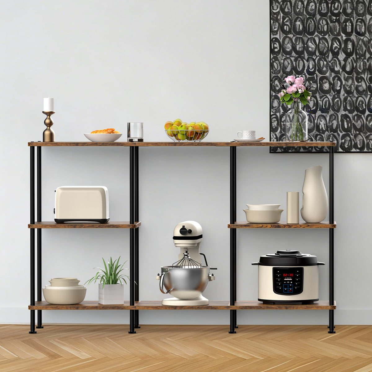 Brown 3 Tier Wood TV Stand with Storage Shelf X2481