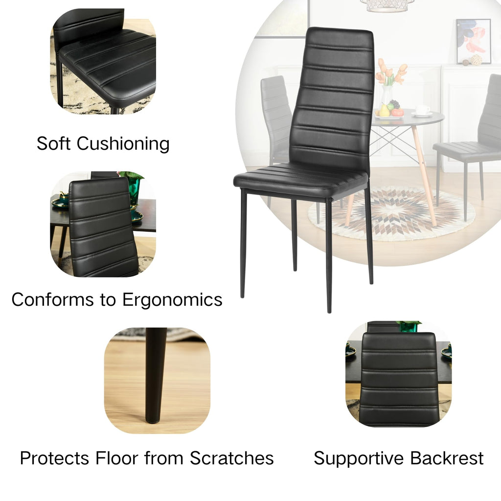 Black PU Dining Chairs Set of 4 Metal Legs I830