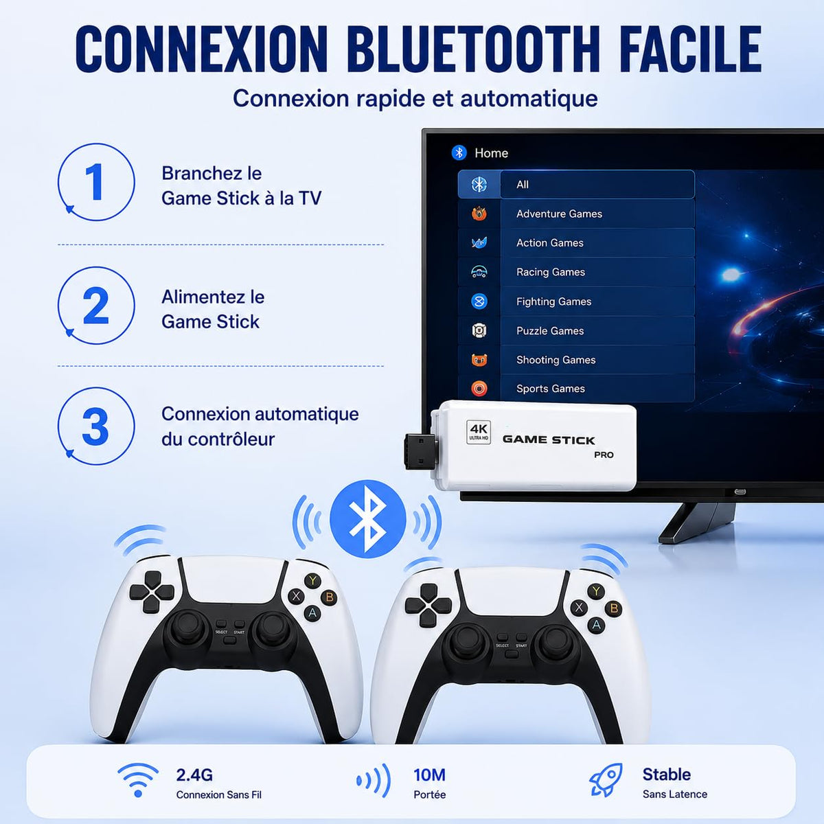 Wireless Retro Game Console 4K HDMI Stick with 2 Wireless Controllers D7611