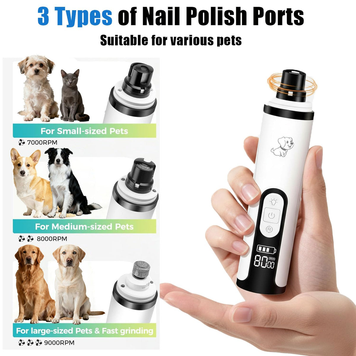 Ultra Quiet Dog Nail Grinder with Dual LED Lights O58565
