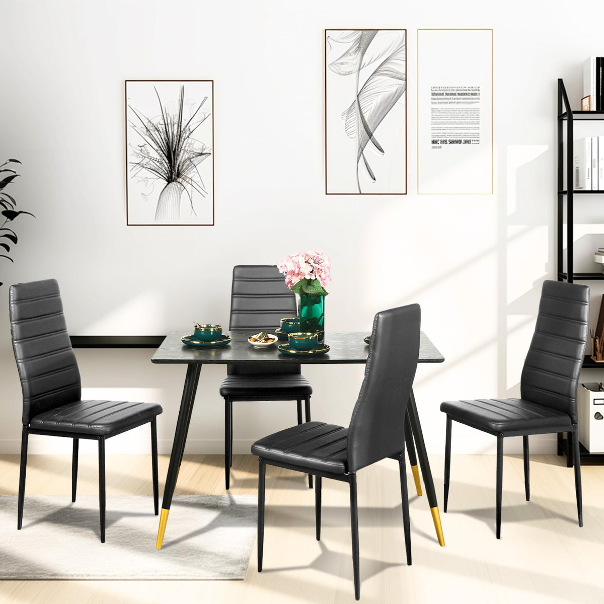 Black PU Dining Chairs Set of 4 Metal Legs I830