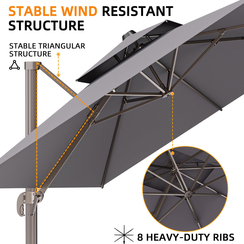 9' X 12' Grey Cantilever Patio Umbrella with Base U754