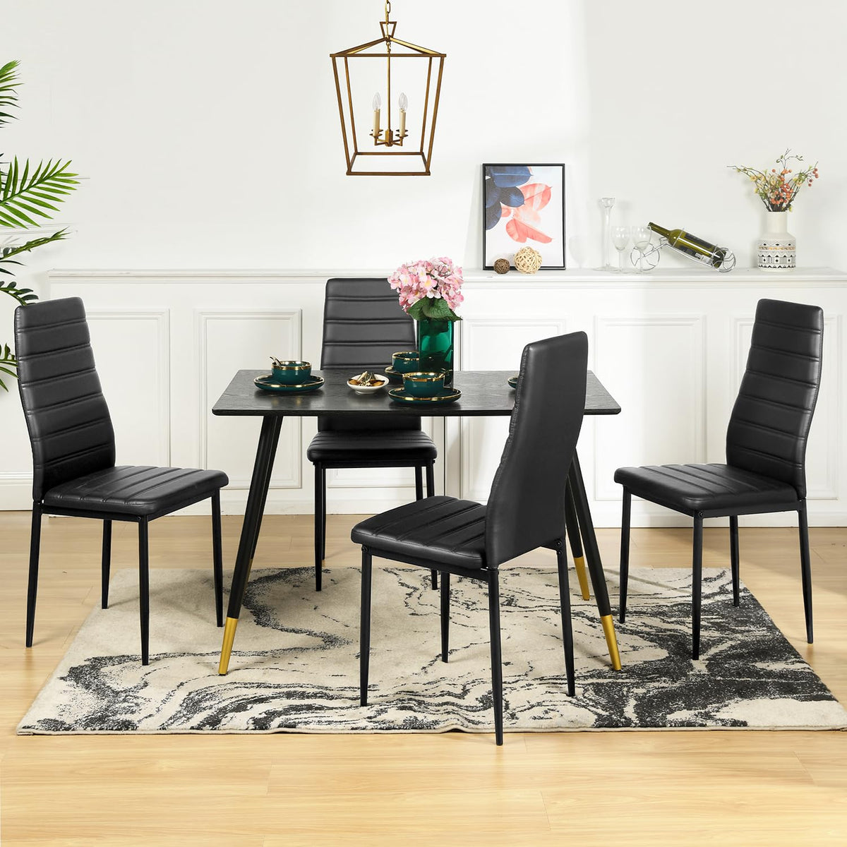 Black PU Dining Chairs Set of 4 Metal Legs I830