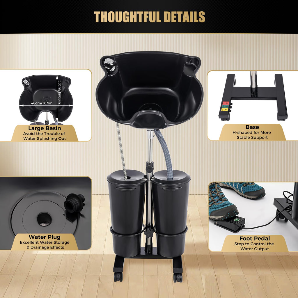 Portable Shampoo Basin with 2 Water Buckets Black N1171