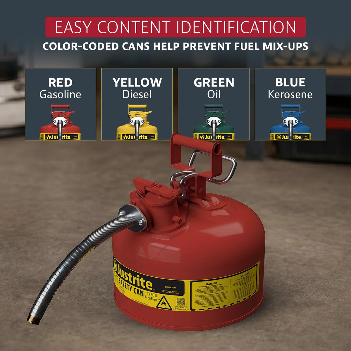 Red Galvanized Steel Gasoline Safety Can H38985