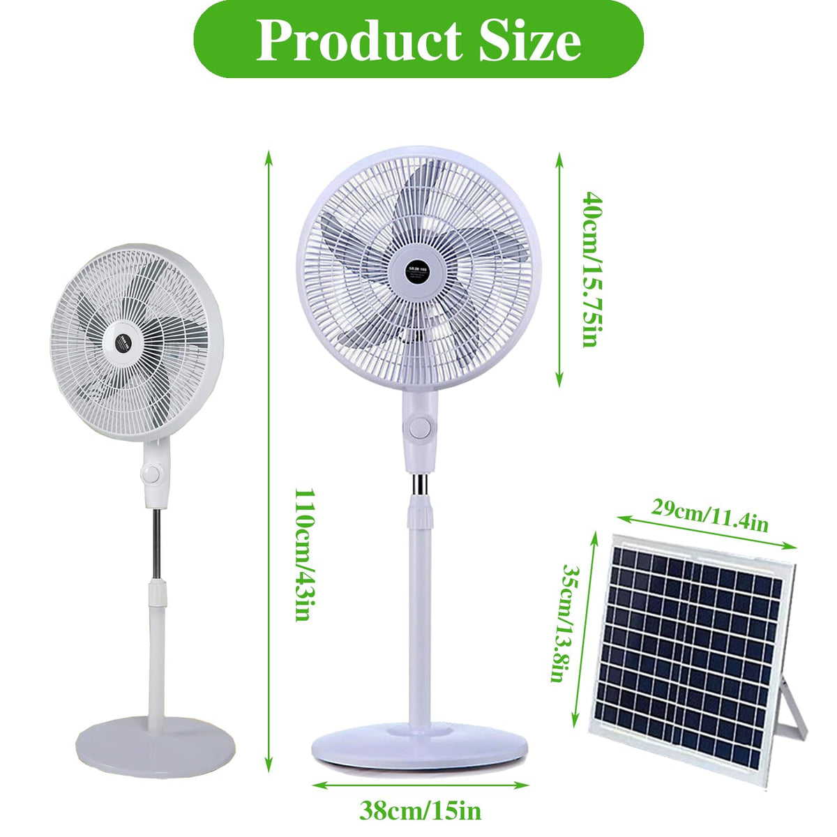 16" Oscillating Solar Floor Fan, Height Adjustable, 10000mah Battery, 3 Speeds, White H1463