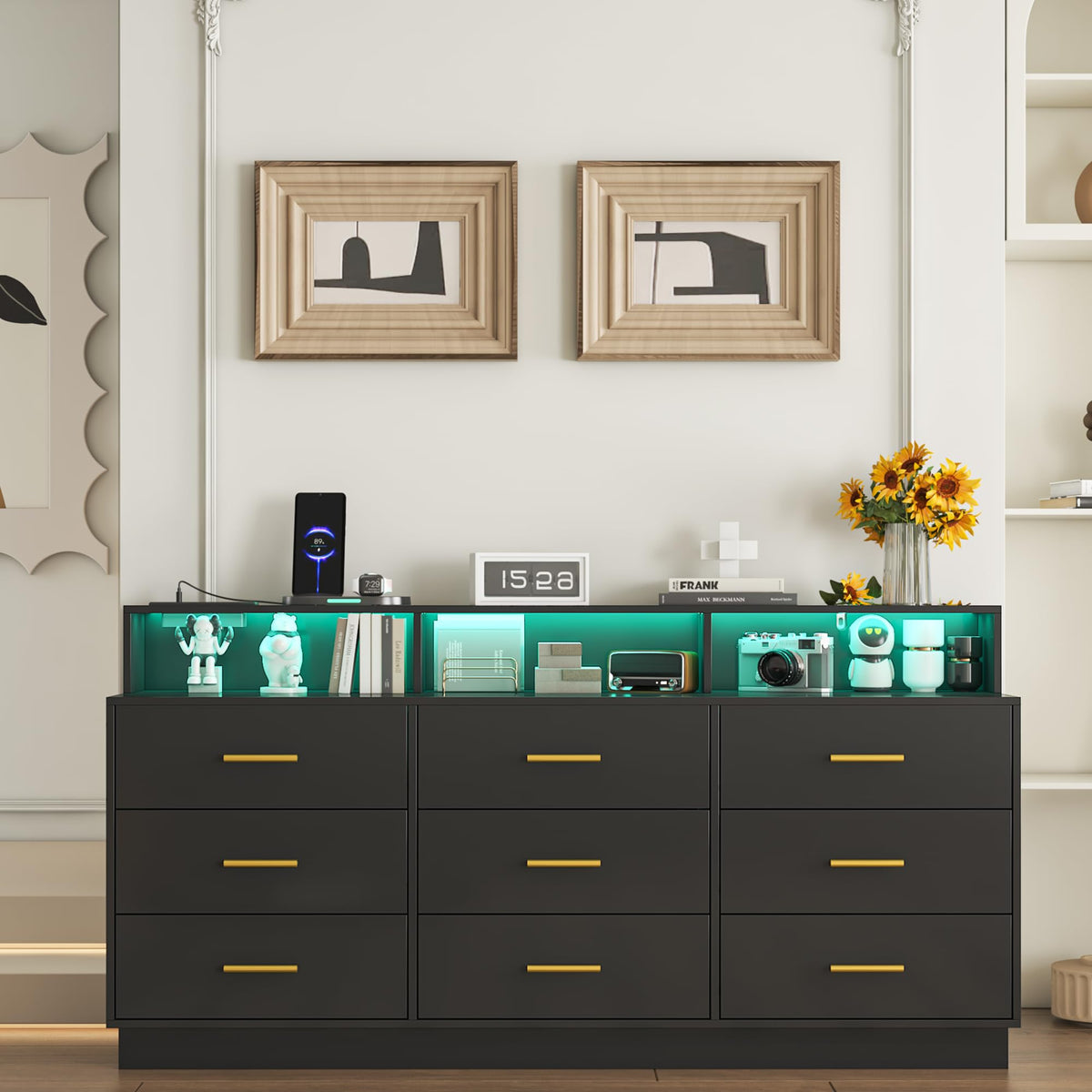 Black 9 Drawer Wood Dresser L434