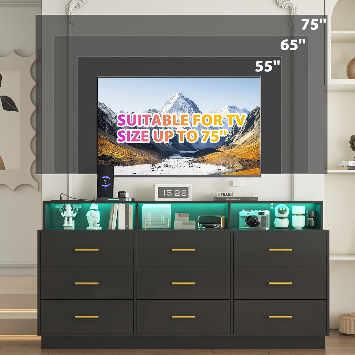 Black 9 Drawer Wood Dresser L434