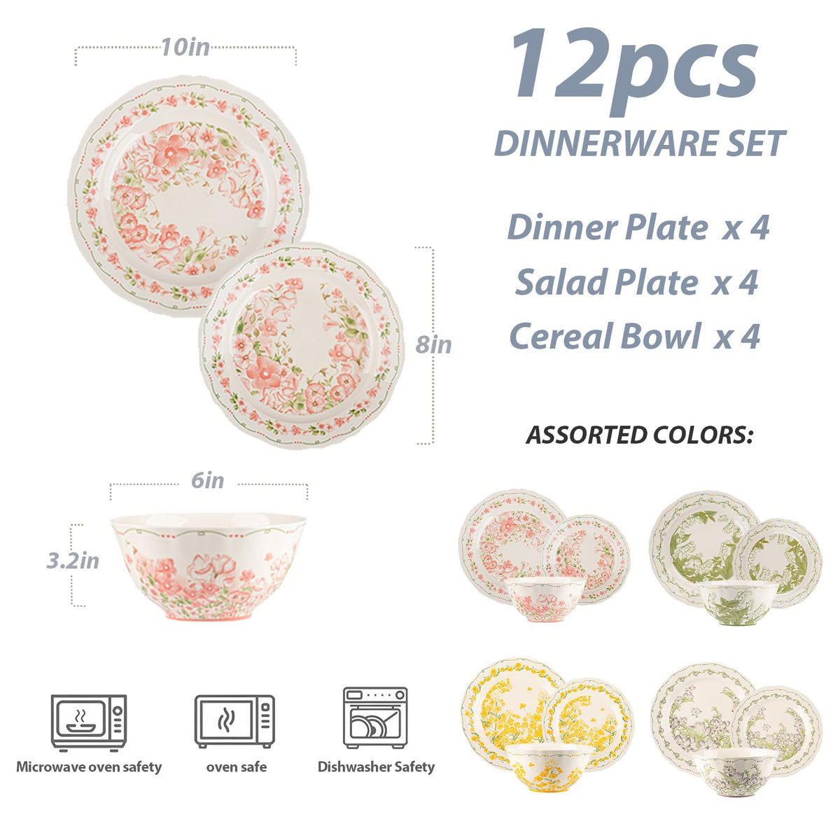 12-Piece Ceramic Dinnerware Set, Service for 4, Cream White K114415