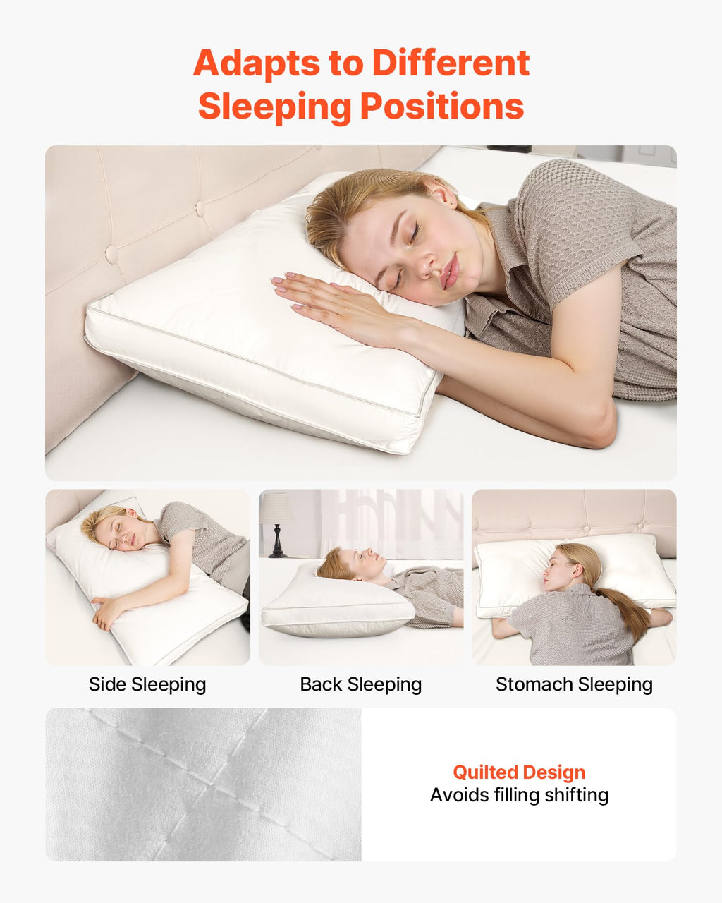 Queen Size White Set of 2 Bed Pillows R479