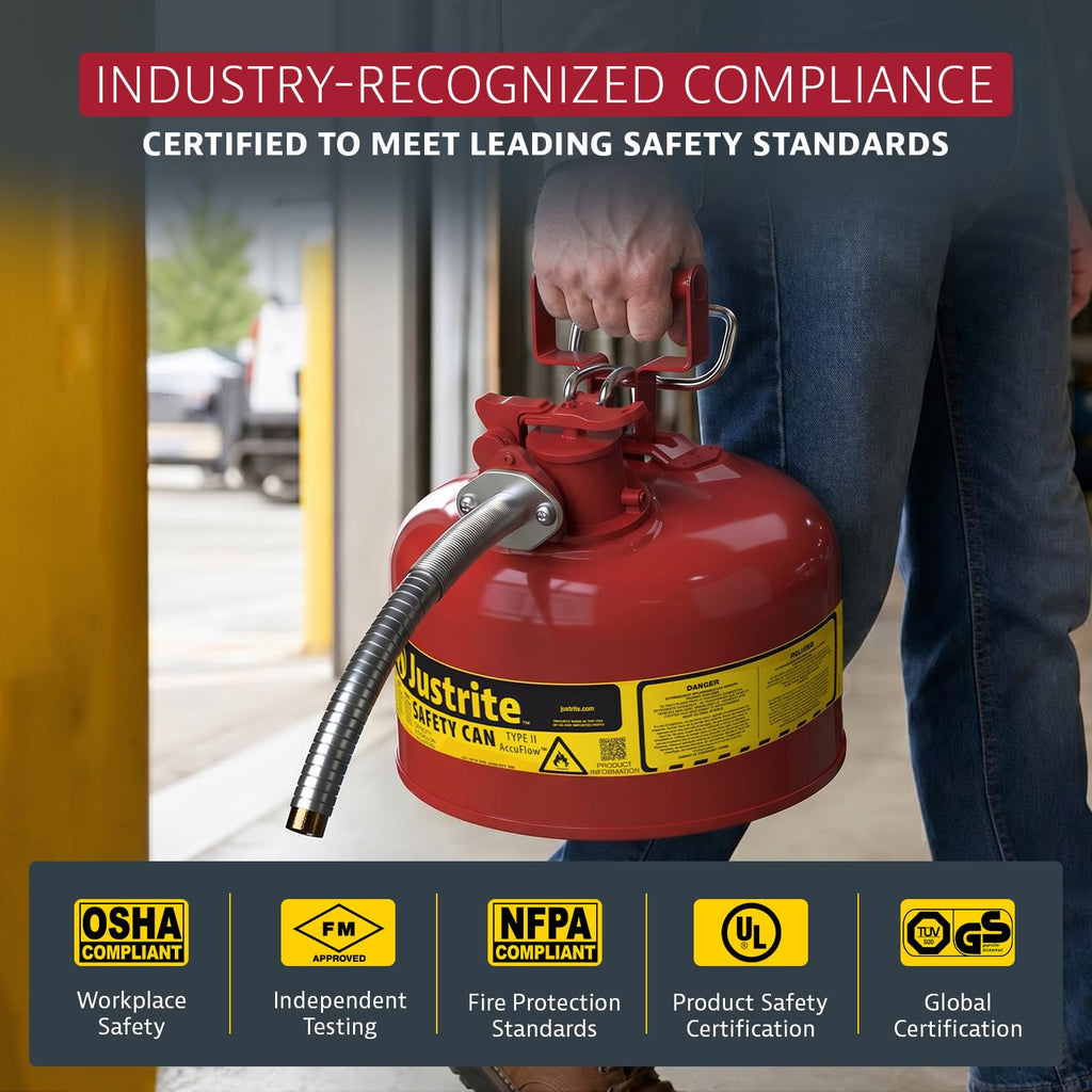 Red Galvanized Steel Gasoline Safety Can H38985