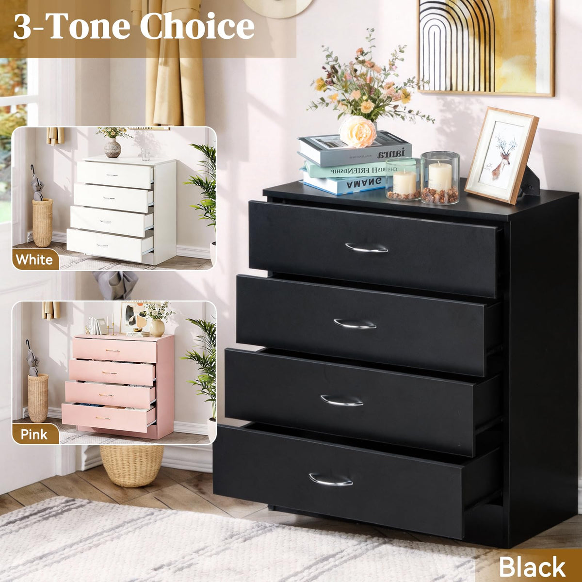 Black 4 Drawer Nightstand E363