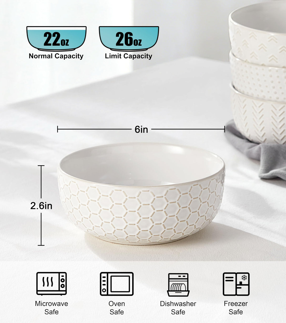 26 oz Ceramic Cereal Bowls Set of 4 H320530
