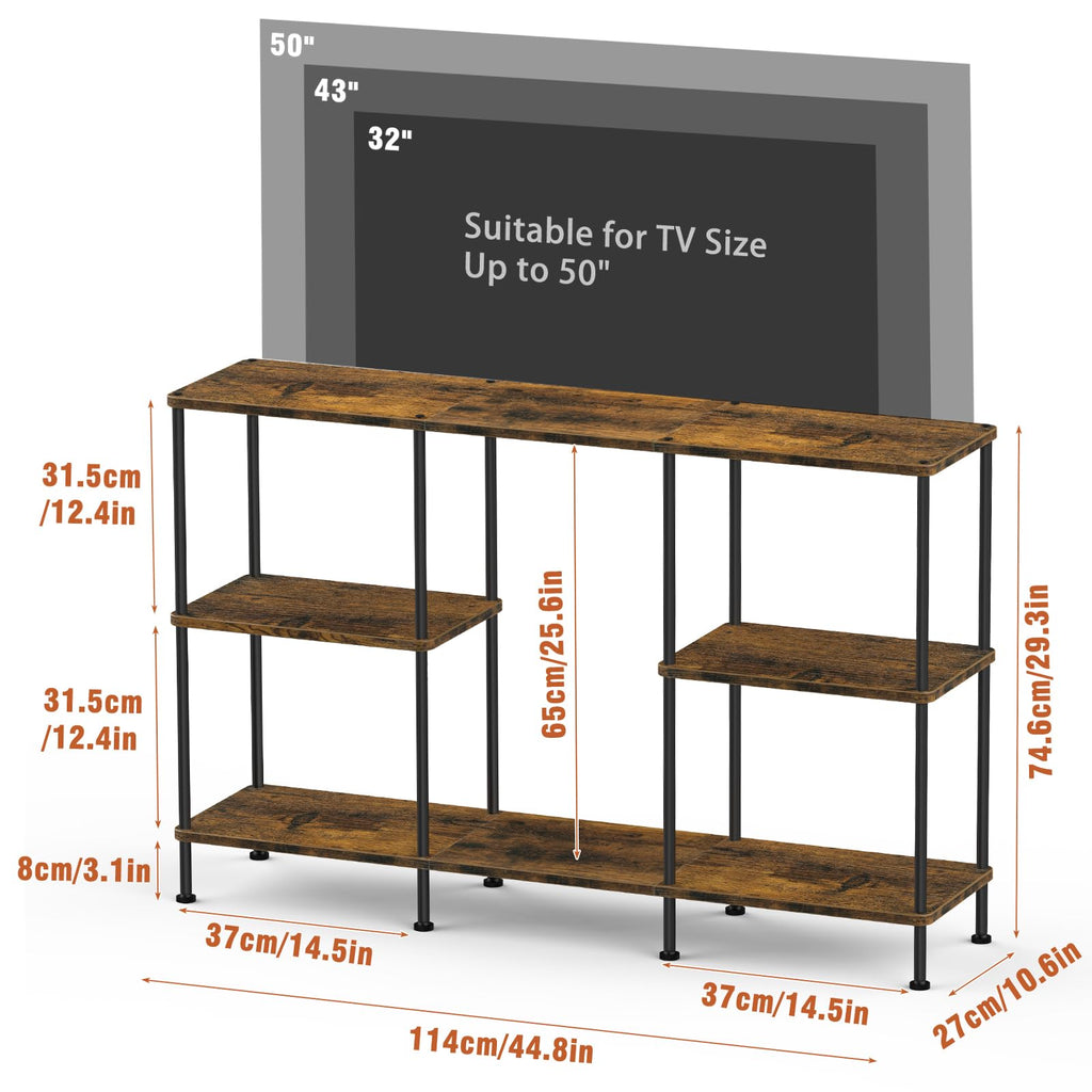 Brown 3 Tier Wood TV Stand with Storage Shelf X2481