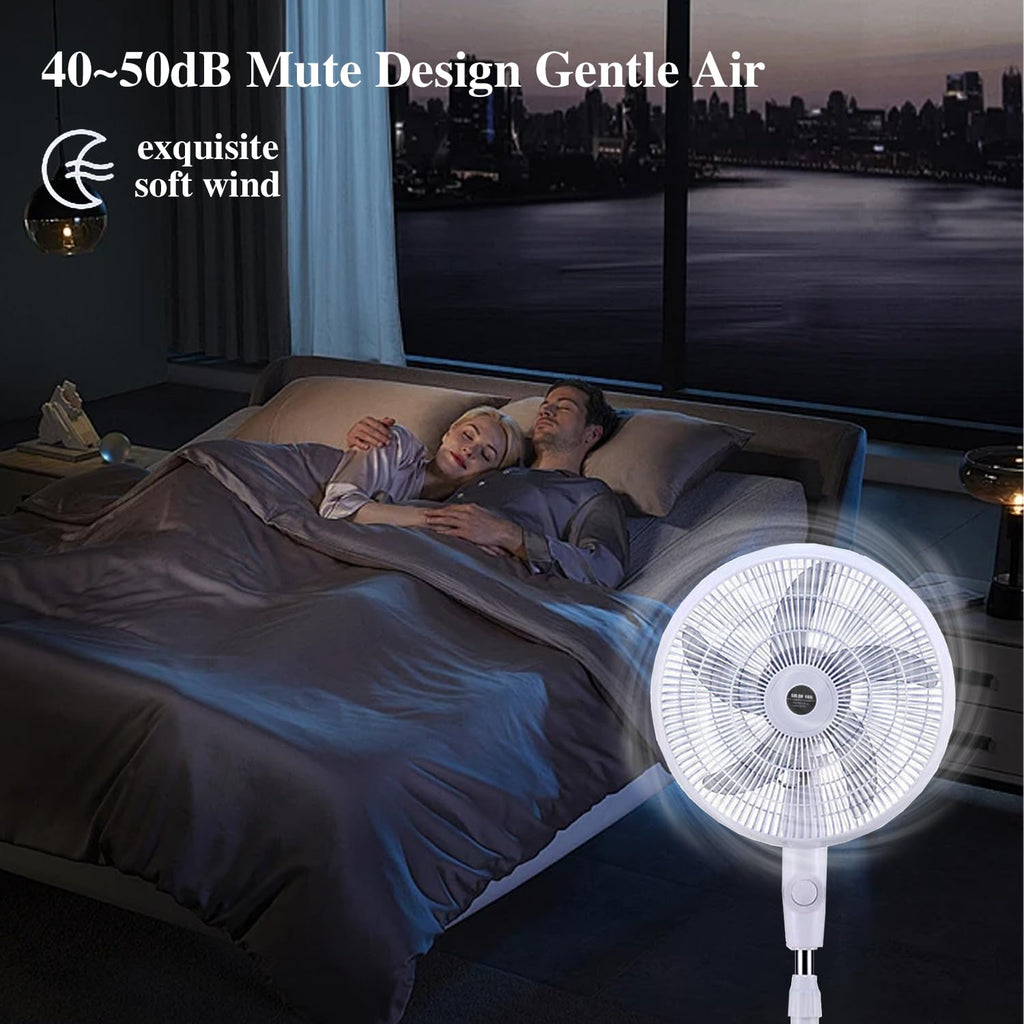 16" Oscillating Solar Floor Fan, Height Adjustable, 10000mah Battery, 3 Speeds, White H1463