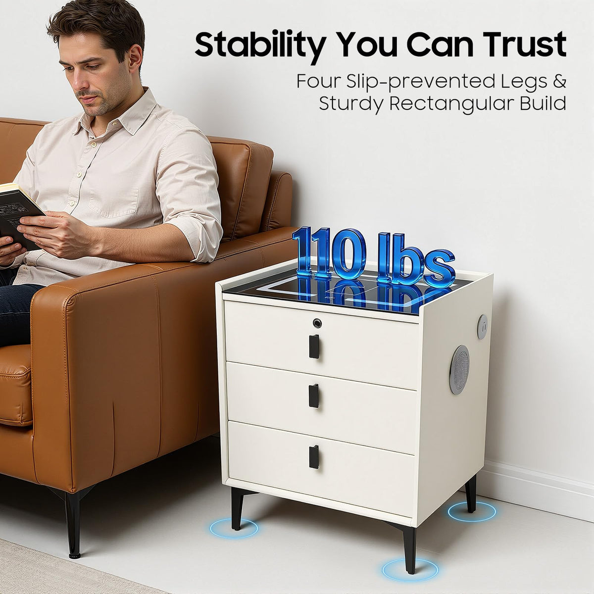 LED Nightstand with Charging Station and Drawers N723
