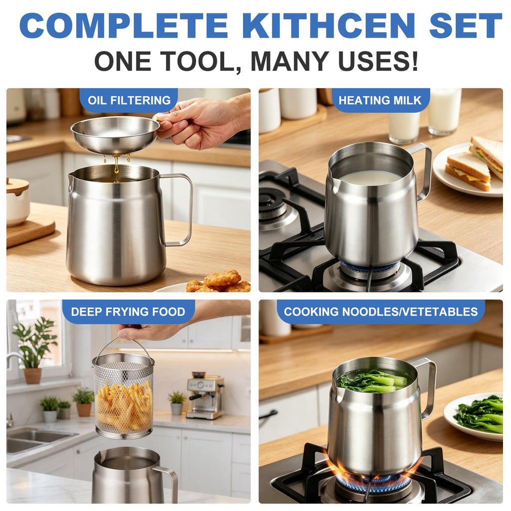 68oz Stainless Steel Deep Fryer Pot with Basket L64863