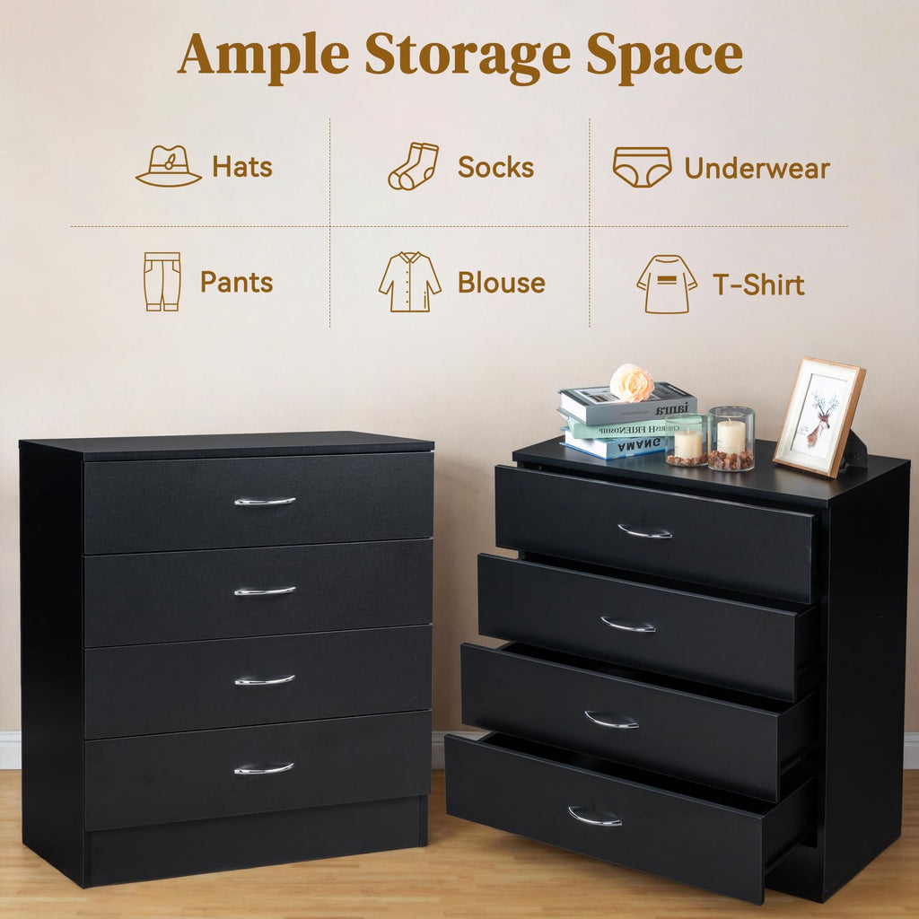Black 4 Drawer Nightstand E363