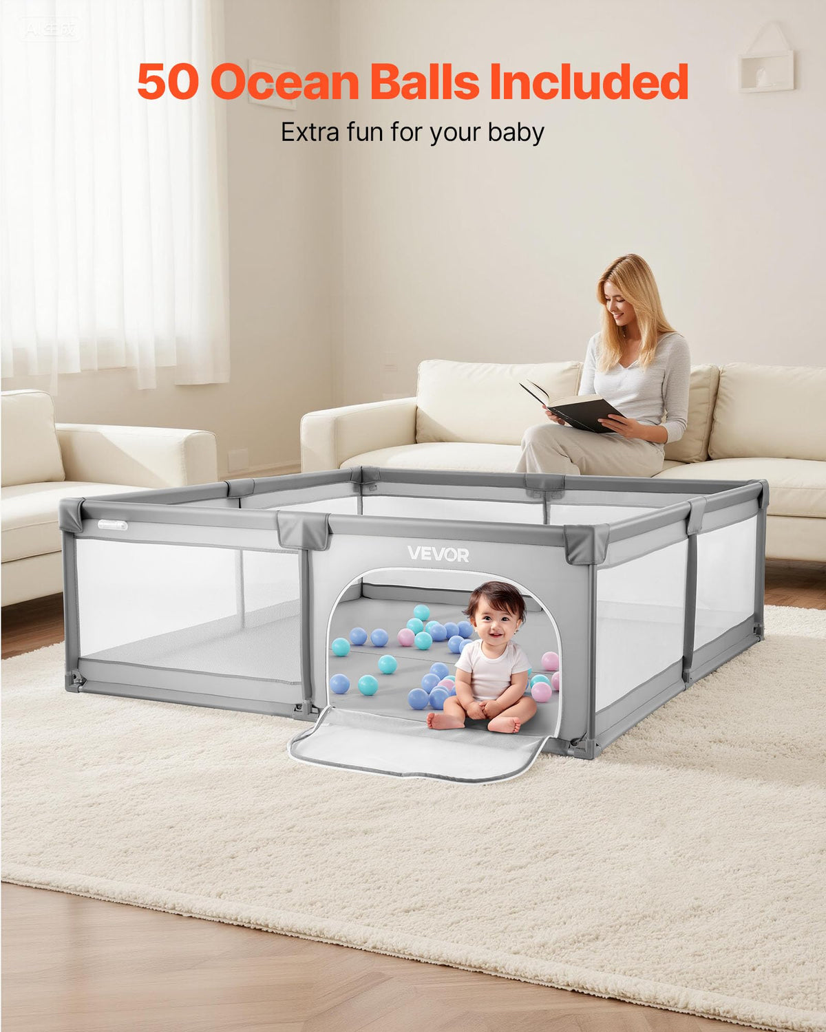 78.7″ x 58.7″ Baby Playpen with 50 Ocean Balls Z786432