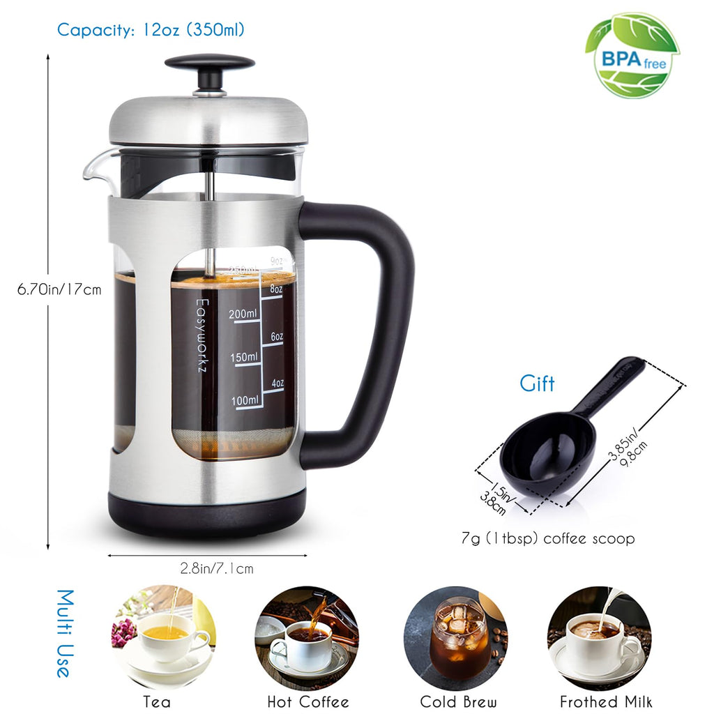 Stainless Steel French Press 12 oz with Measuring Coffee Spoon P170555