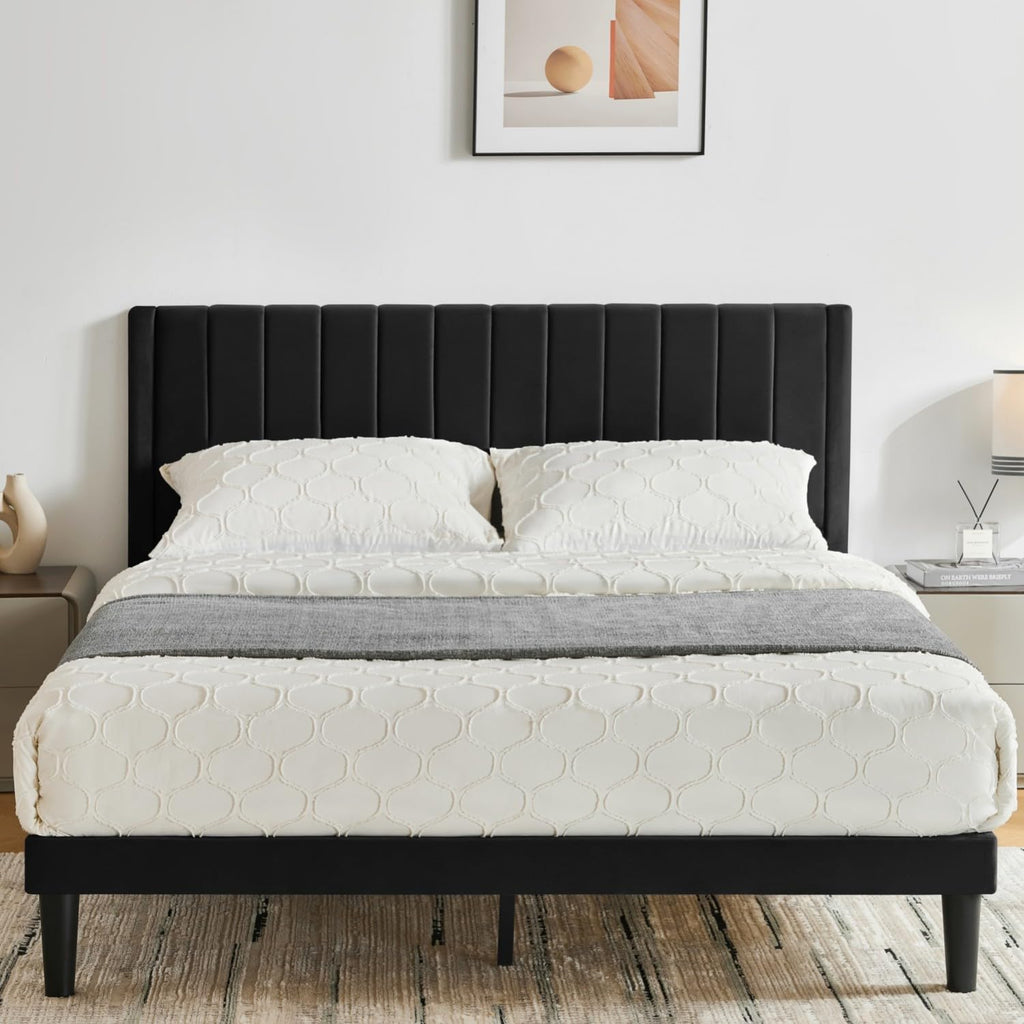 Queen Size Velvet Upholstered Platform Bed Frame Y5108