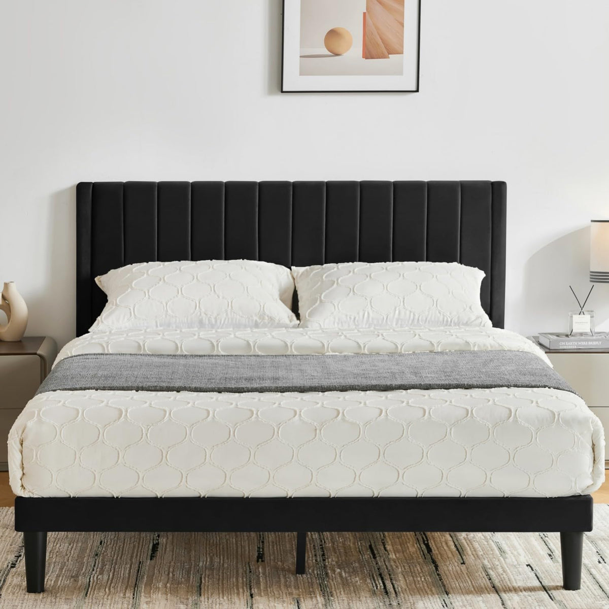 Queen Size Velvet Upholstered Platform Bed Frame Y5108