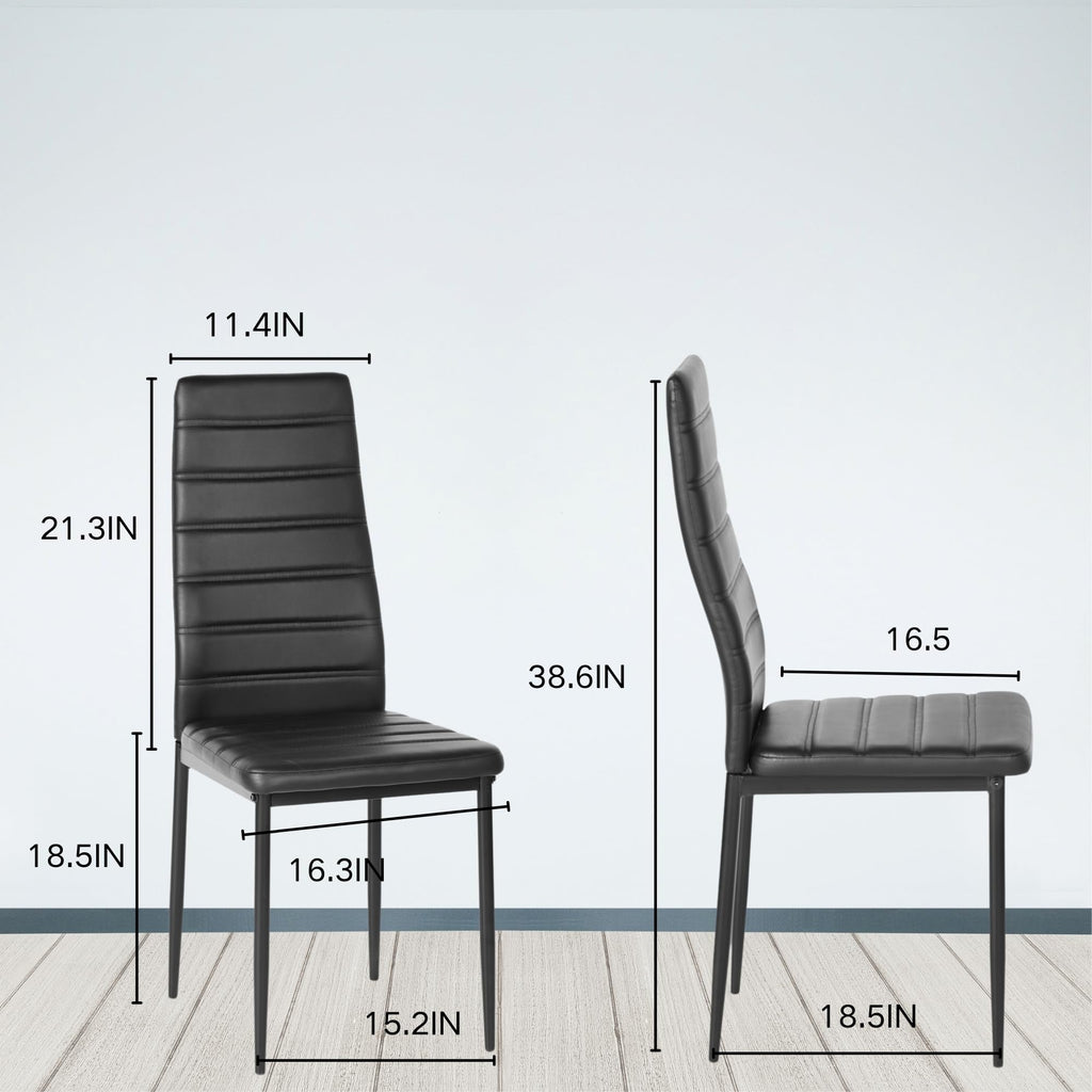 Black PU Dining Chairs Set of 4 Metal Legs I830
