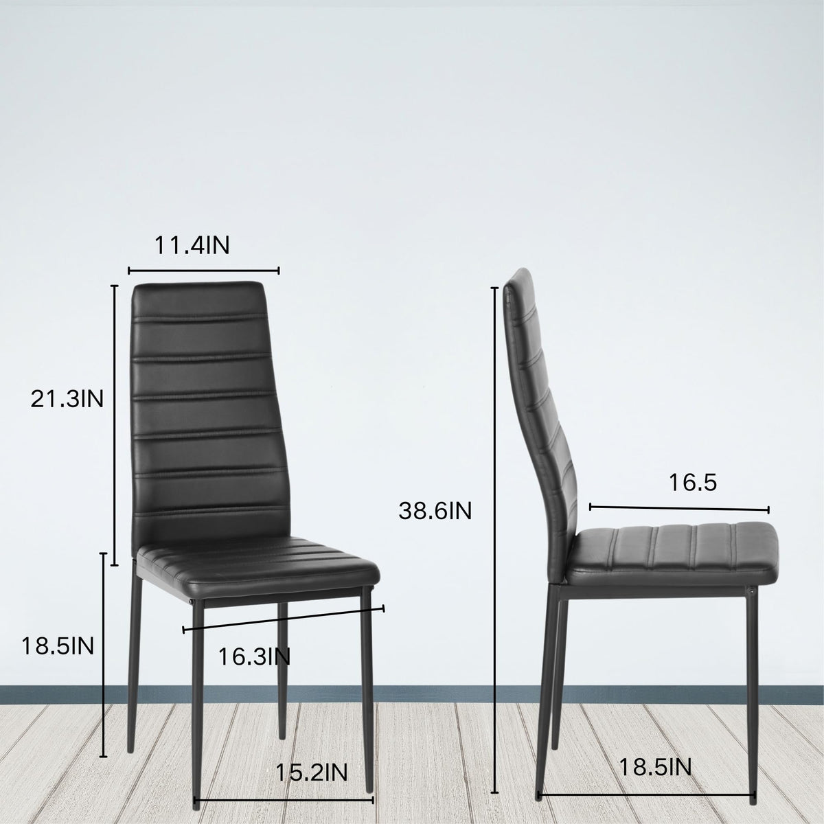 Black PU Dining Chairs Set of 4 Metal Legs I830