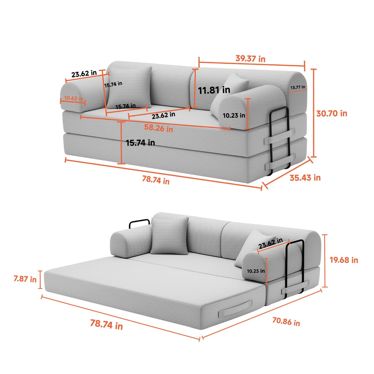 Light Gray Corduroy Convertible Sofa Bed D232008