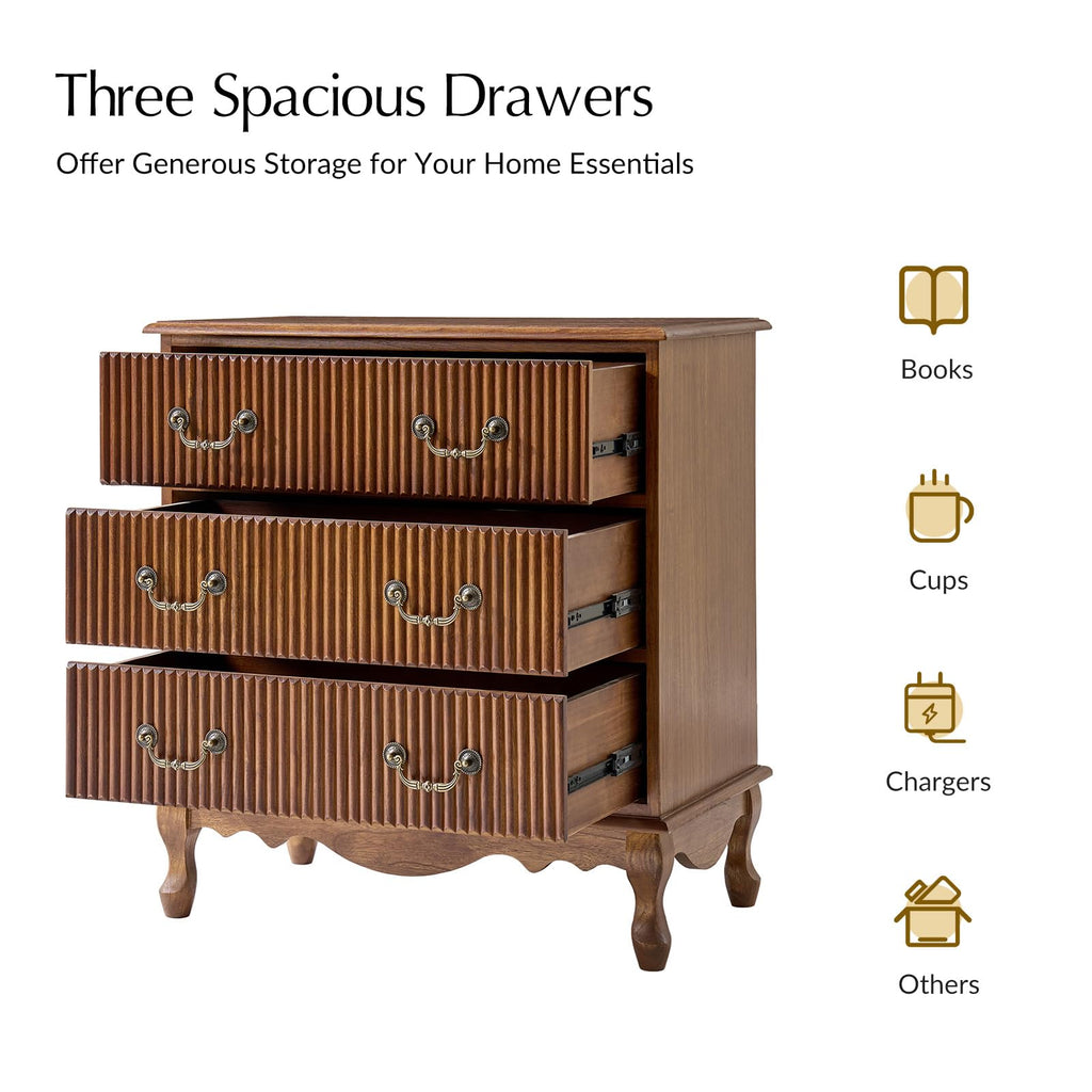 Set of 2 Wood Side Table with 3 Drawers and Charging Station F342029