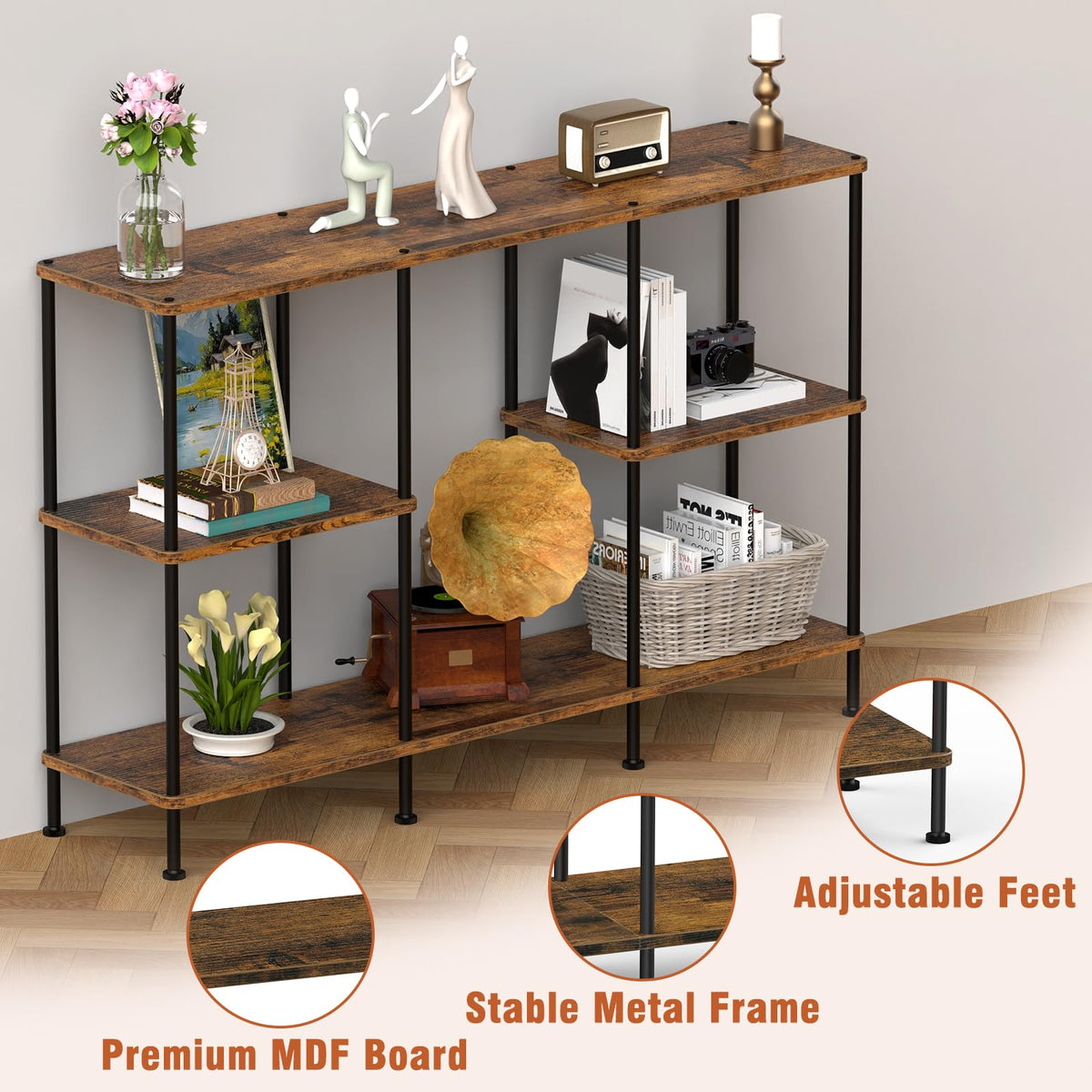 Brown 3 Tier Wood TV Stand with Storage Shelf X2481
