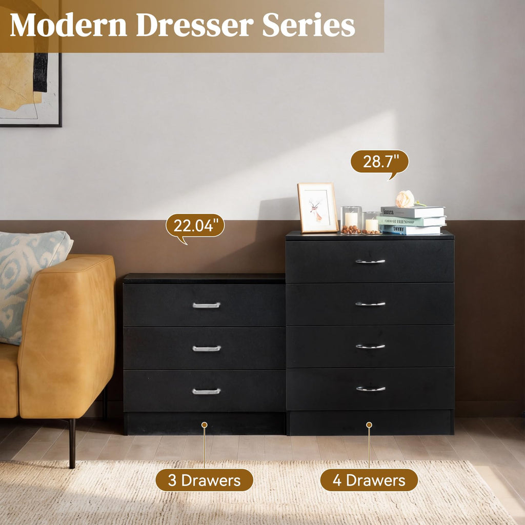 Black 4 Drawer Nightstand E363