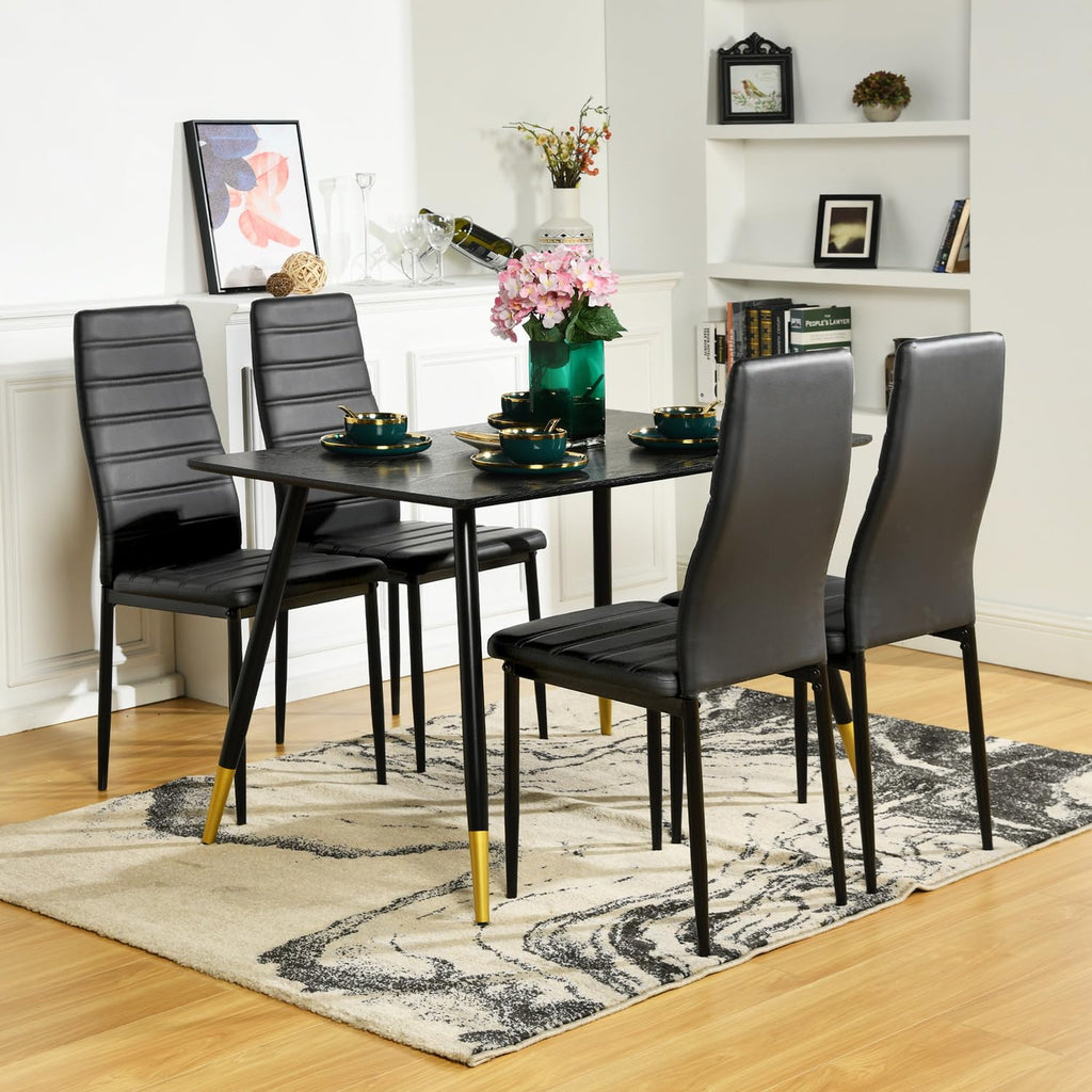Black PU Dining Chairs Set of 4 Metal Legs I830