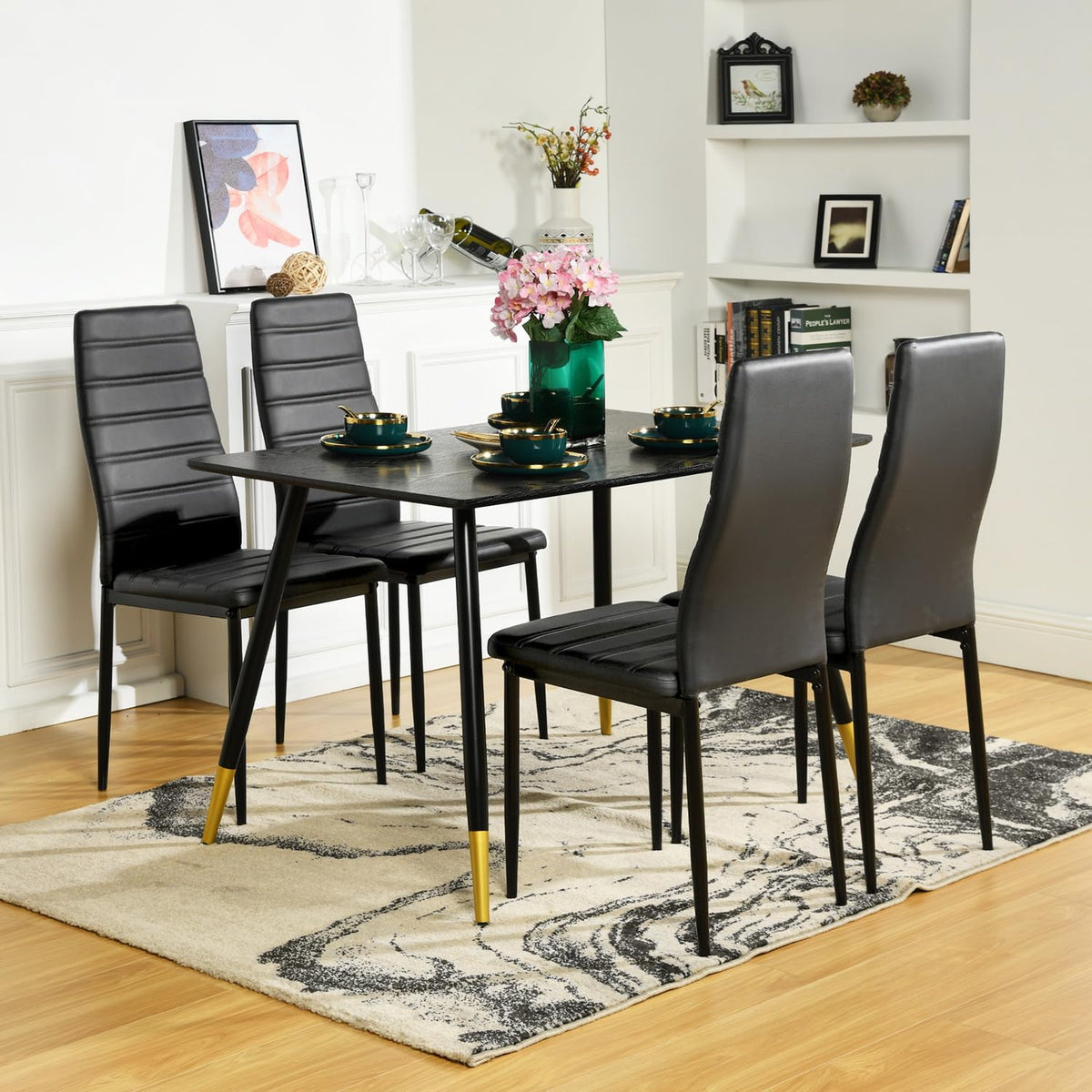 Black PU Dining Chairs Set of 4 Metal Legs I830