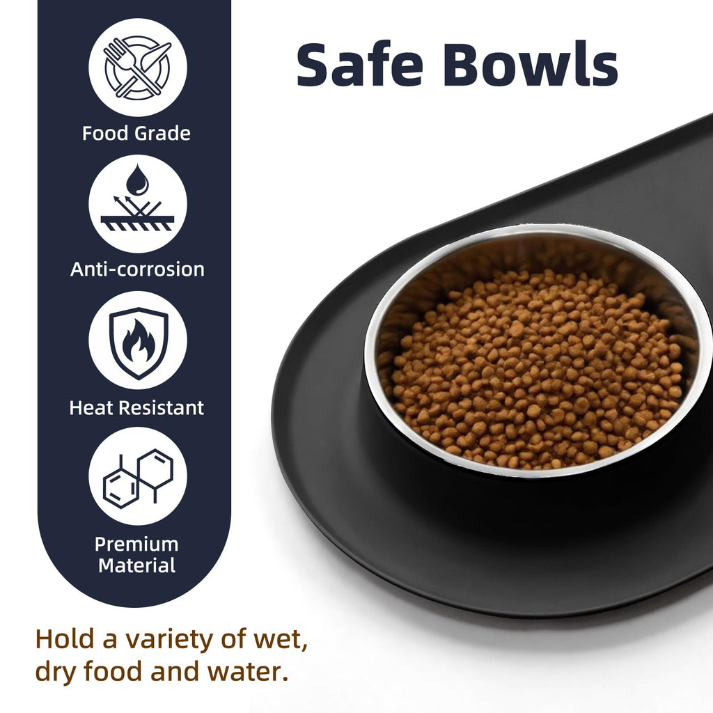 Stainless Steel Cat Food Bowls with Non-Slip Mat, 1.5 Cups Each U140