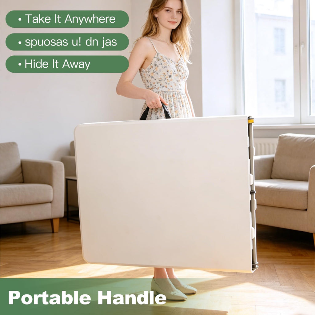 6FT Folding Plastic Utility Table with Carrying Handle, White G8252