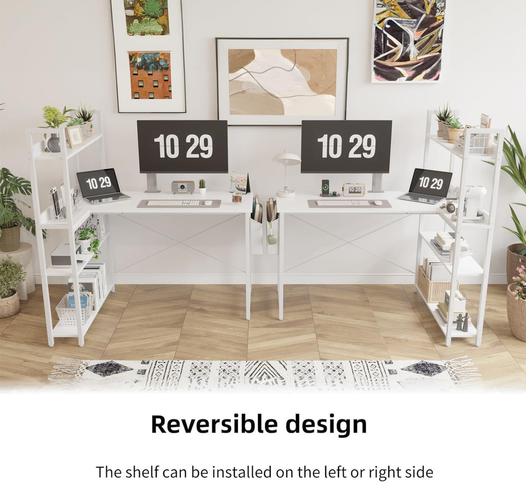 47 Inch White Computer Desk with Bookshelf G90593