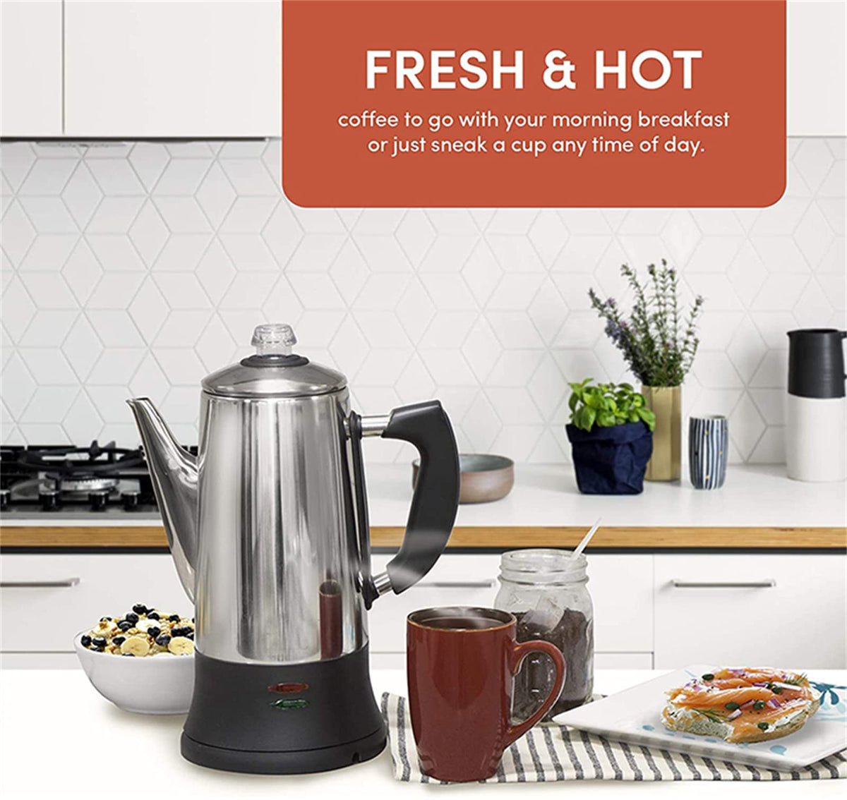 Electric Percolator Coffee Pot Stainless Steel 12 Cup R7871