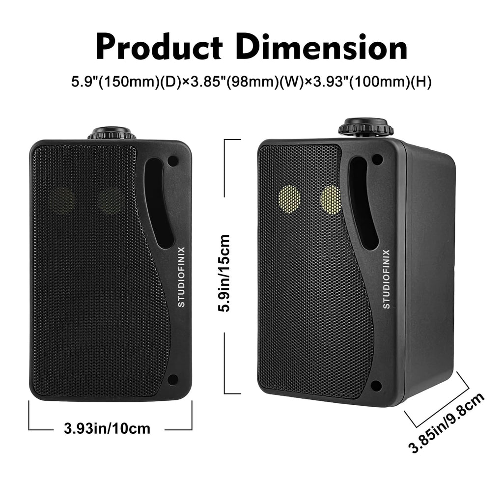 3.5 Inch Indoor Outdoor Wall Mounted Bluetooth Speakers, 200W 3-Way Waterproof, Black, 2 Pack W524
