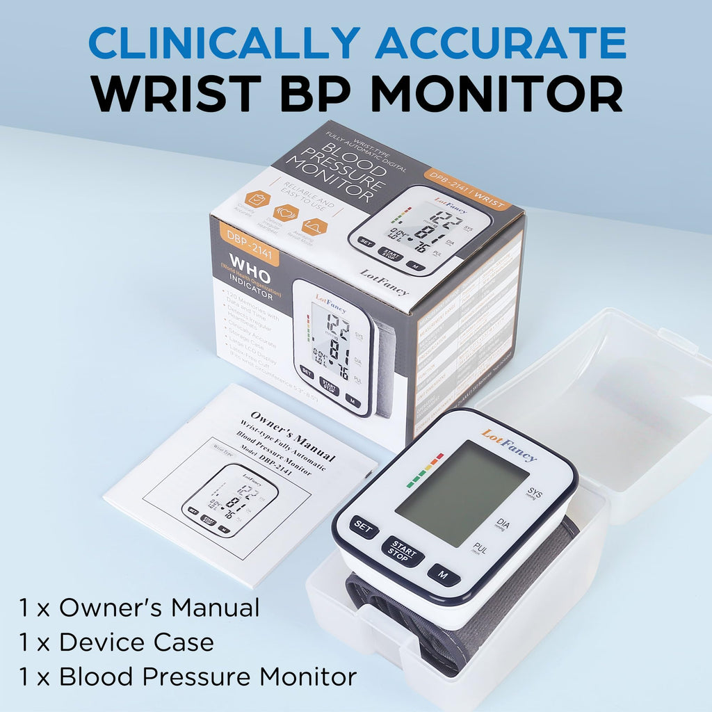Automatic Wrist Blood Pressure Monitor with Adjustable Cuff and 120 Memory J12103
