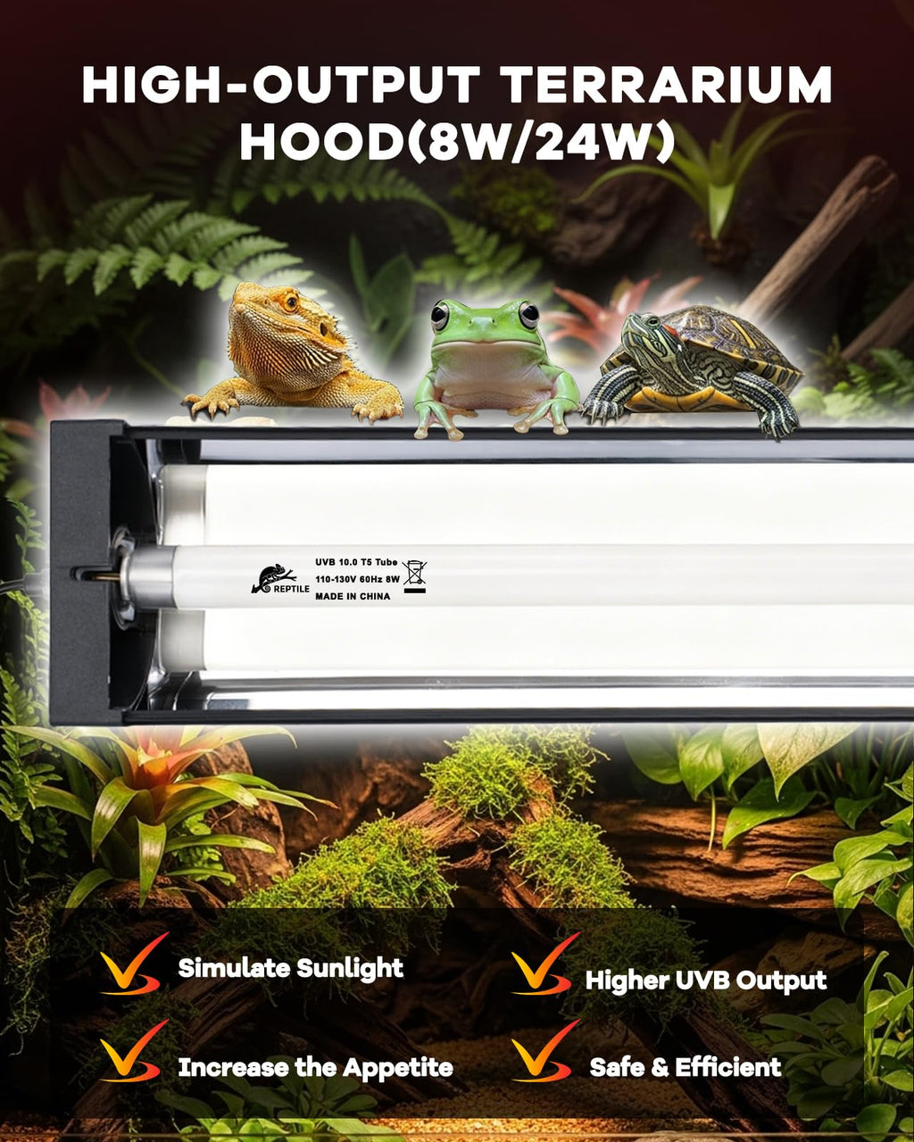 8W T5 UVB Reptile Light Fixture Combo Kit T663