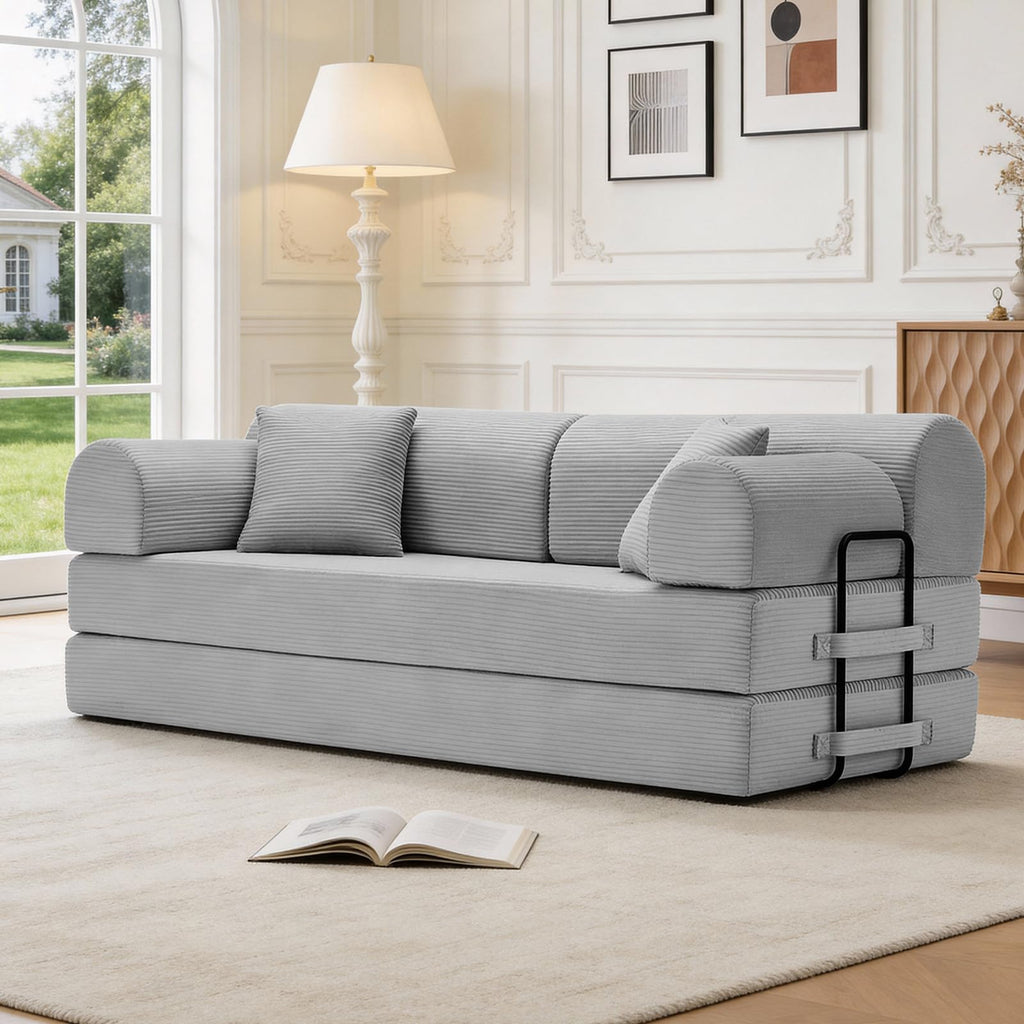 Light Gray Corduroy Convertible Sofa Bed D232008