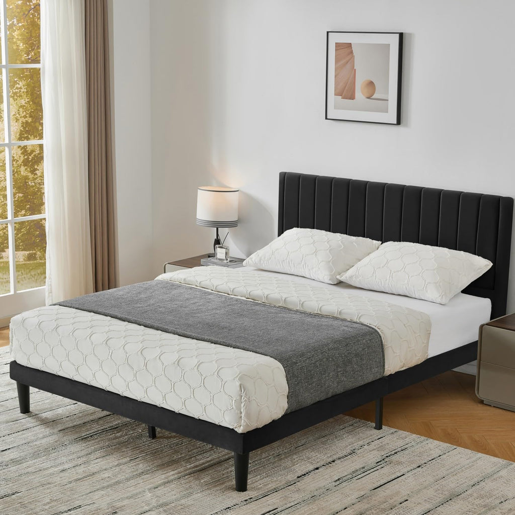 Queen Size Velvet Upholstered Platform Bed Frame Y5108
